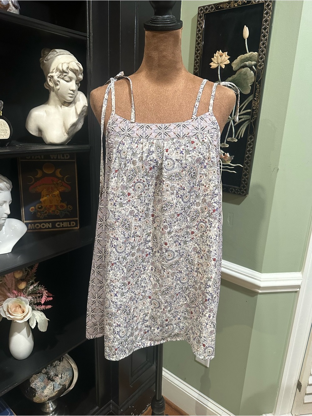 Easel Boho Floral Tie‑Strap Tank Top – Size Small